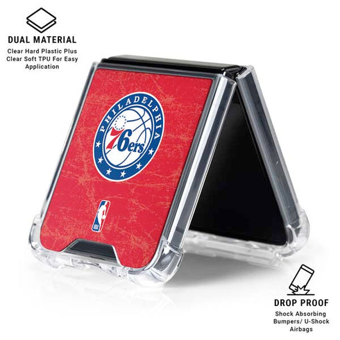 NBA Philadelphia 76ers Distressed Galaxy Z Flip6 Clear Case